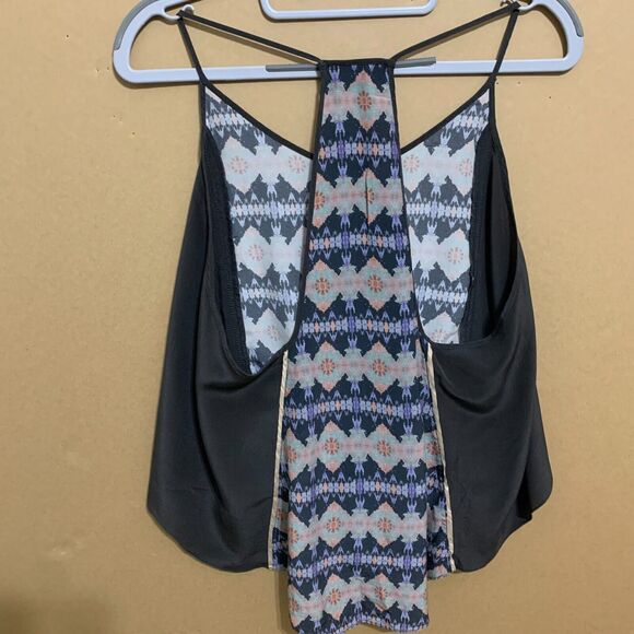 MORGAN CARPER Black/Multi Abstract Racer Back 100% Silk Knotted Cami Tank Sz M - Picture 9 of 16